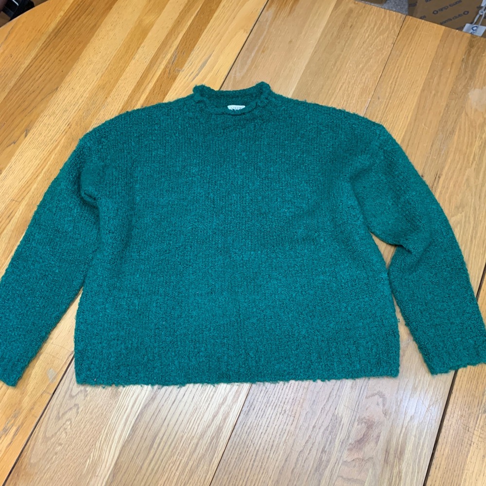 J. Crew Womens Emerald Green Boucle Wool Alpaca Blend Mock Neck Sweater Large